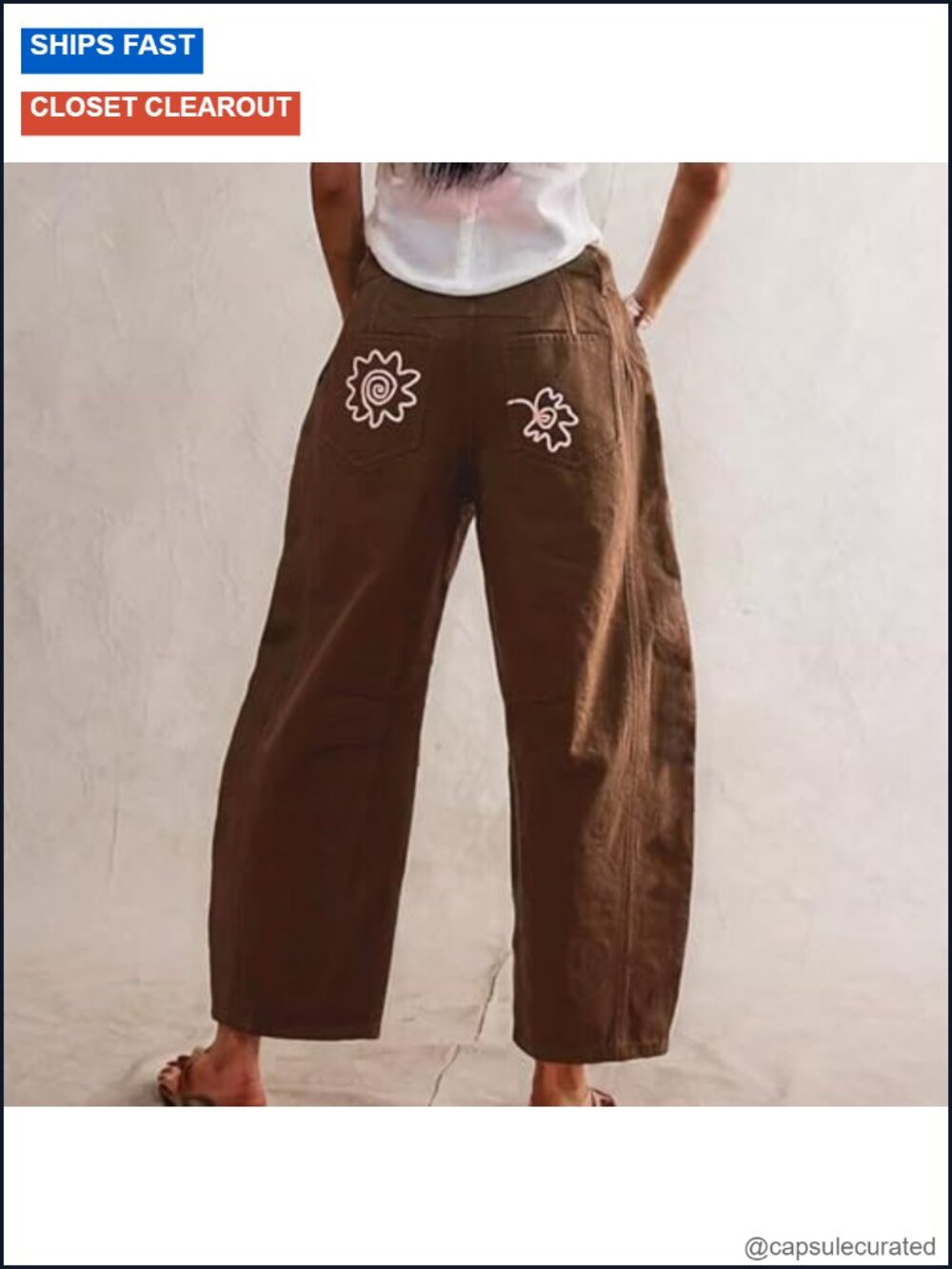 Embroidered Mid Rise Baggy Boyfriend Jeans Barrel Horseshoe Wide Leg Vintage - Picture 2 of 6